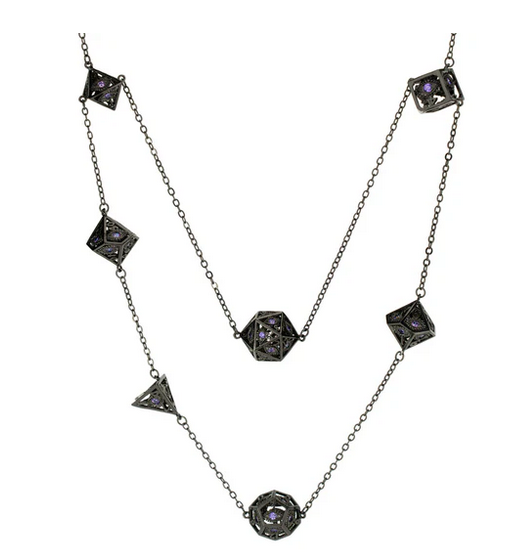 Dragons Eye 7-die Necklace - Gunmetal with Purple Gems